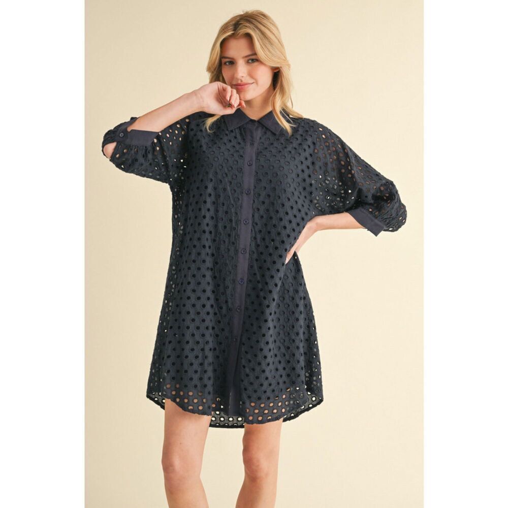 270. Navy Eyelet Cotton Dress